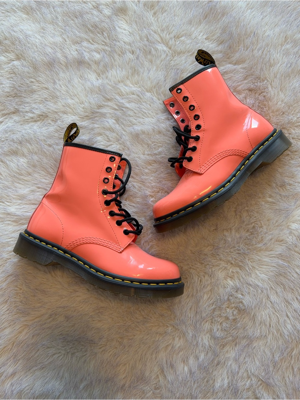 Dr. Martens Coral Pink Patent Lace-Up Boots